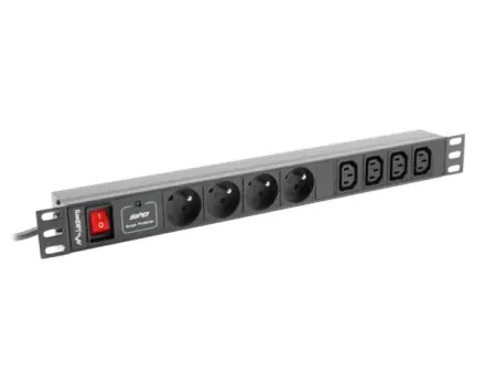 Unitate distributie alimentare PDU 19", 1U, 10A, 4 prize si 4 prize IEC C13, negru, C14 Transport gratuit