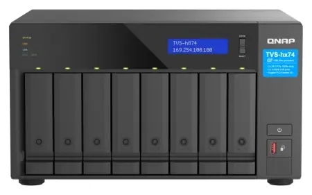 NAS QNAP H874 8-Bay, CPU Intel® Core™ i7 12-core 20-thread Processor, RAM 32GB (2x 16GB) DDR4 SODIMM (Max. 64GB), 8 x 2.5"/3.5" SATA 6Gbps + 2 x M.2 2280 NVMe HDD (neincluse), LAN: 2 x 2.5GbE (2.5G/1G/100M/10M), Tower, Single PSU, 350W, garantie 3 ani Plată securizată