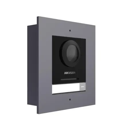 Vezi acum Post exterior modular videointerfon IP Hikvision DS-KD8003-IME1(B)/FL, montaj ingropat, 1 buton, 2000 de utilizatori, autentificare prin card, IP65, alimentare: 12 VDC, 500 mA, IEEE 802.3af, PoE, dimensiuni: 99.76 mm × 98 mm × 42.04 mm, greutate: