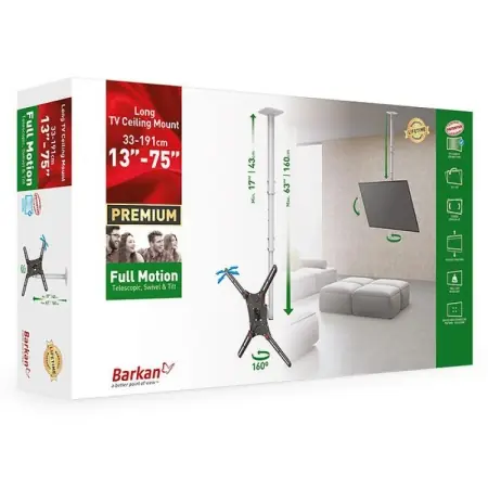 Suport tavan LCD/Plasma plat/curbat Barkan, 4500L,13-86", 3 miscari: Telescopic, Swivel, Tilt, VESA & Non VESA, max. 400x400mm, max. 56Kg, negru Preț mic