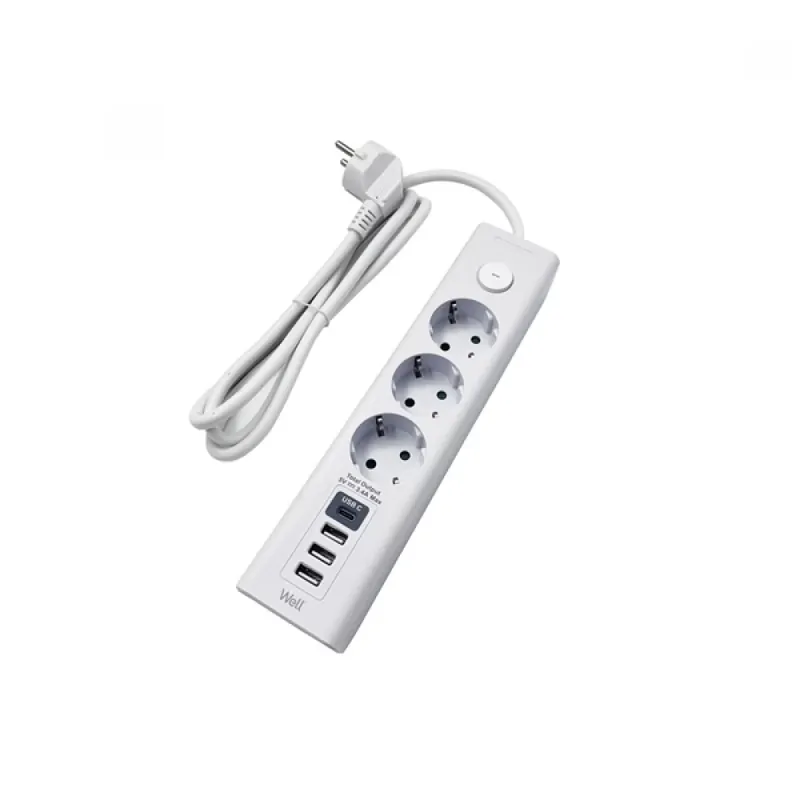 Preț redus WELL EXTS-3S3M-USBC4-WL Splitter 3 priză 3x USB-A 1x USB-C 3m alb