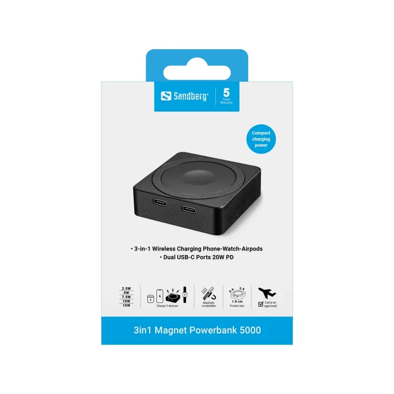 Reducere specială SANDBERG 3in1 Magnet Powerbank 5000mAh negru