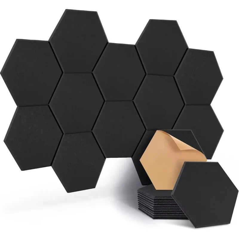 Acustic hexagon panel 30x26x1cm 12 buc negru Cel mai bun preț