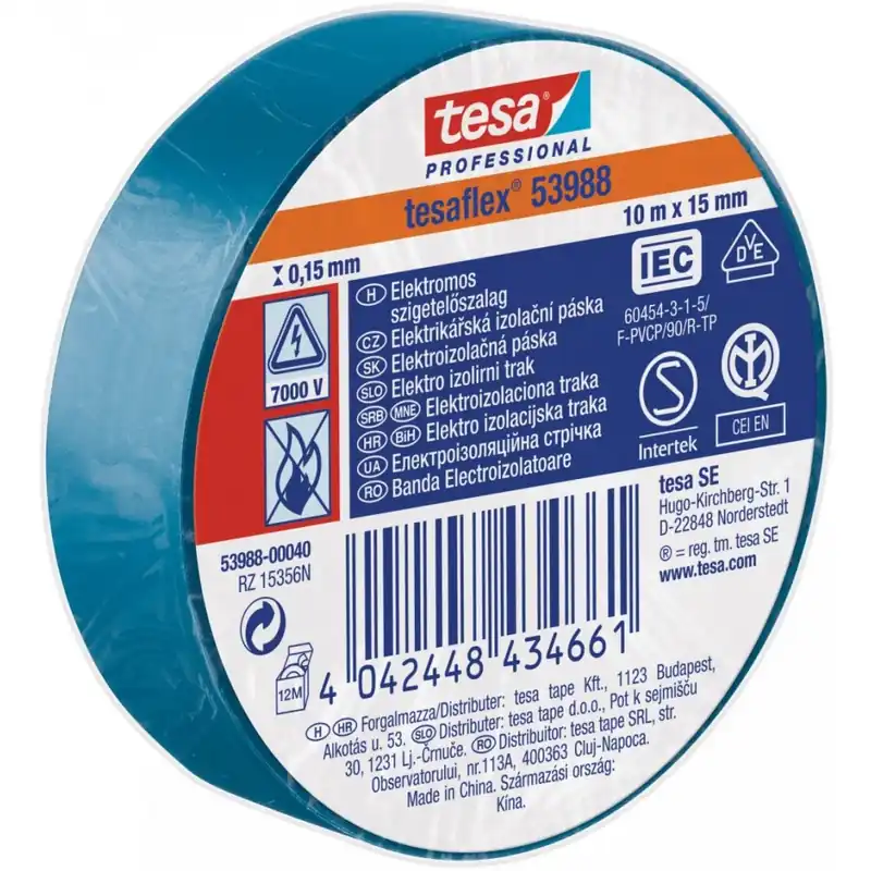 TESA bandă izolatoare 10 m x 15 mm albastru Disponibil imediat