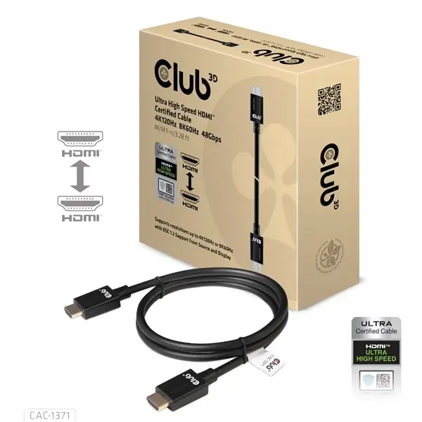 Calitate înaltă CLUB3D HDMI 2.1 Conector Negru 1m CAC-1371