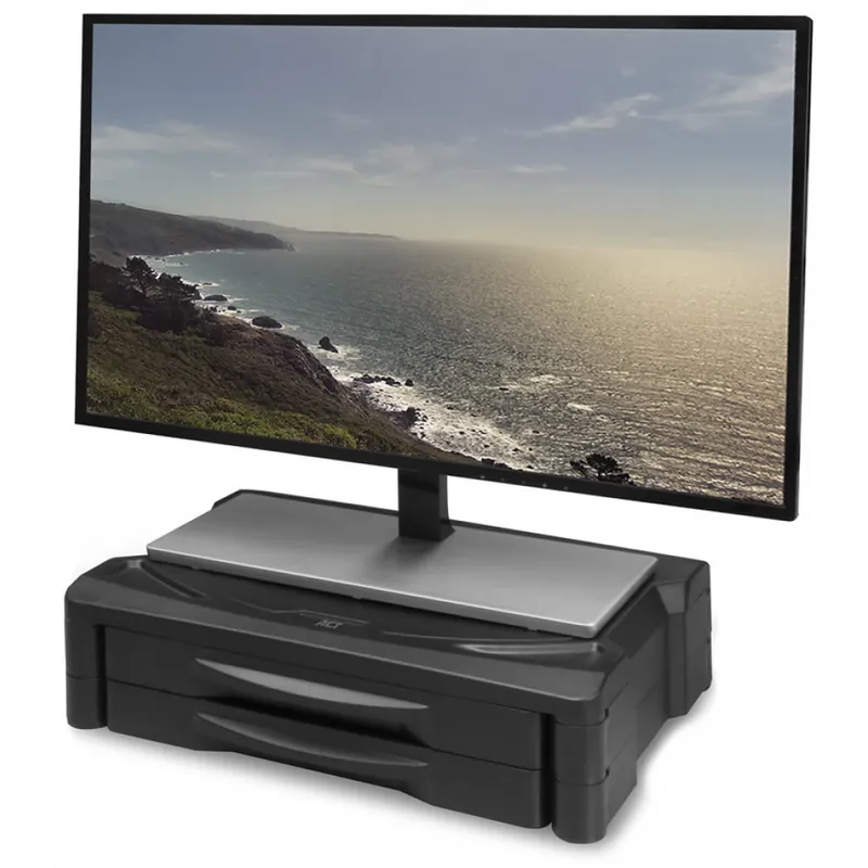 ACT CONNECTIVITY AC8215 Monitor stand extra wide with two drawers adjustable height Preț promoțional
