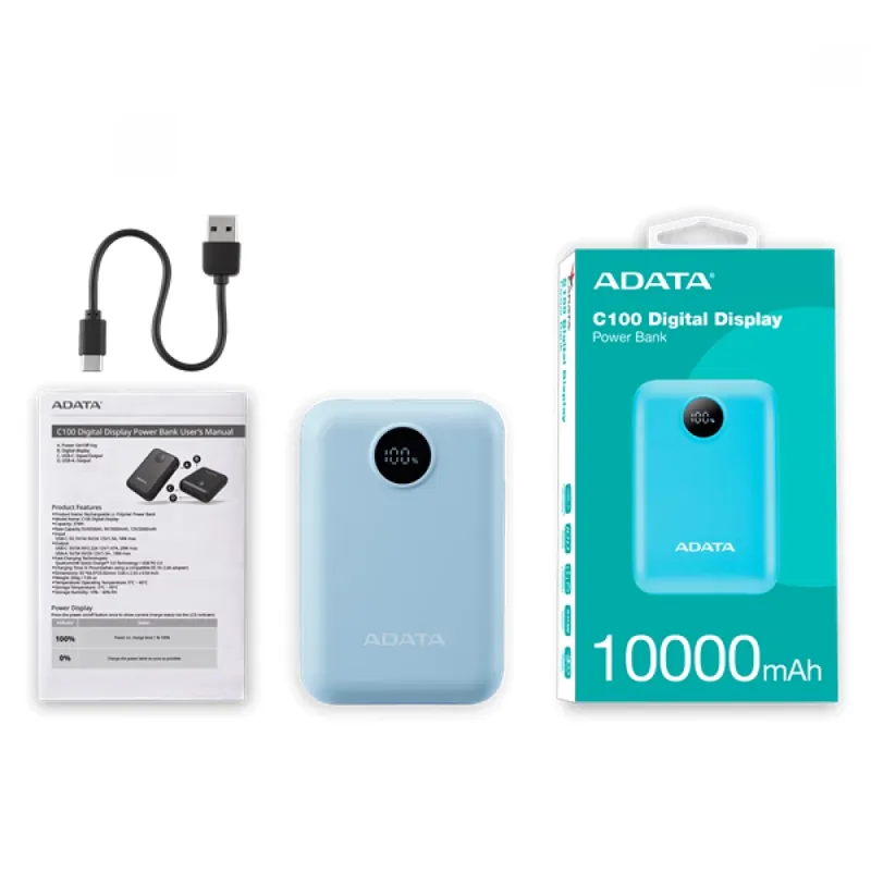 ADATA C100 Powerbank 10000mAh Digital ecran albastru Ofertă limitată