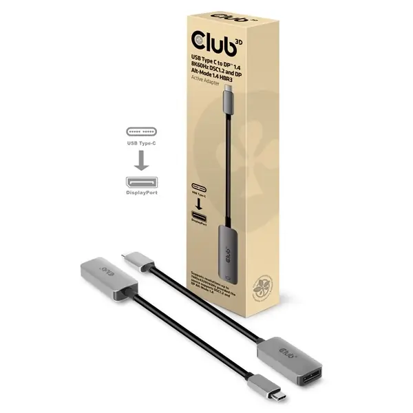 CLUB3D USB 3.1 Type C DisplayPort 1.4 Convertor Negru 22cm CAC-1567 Popular