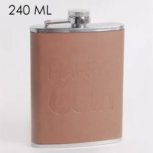 Plată sigură Laposüveg inoxidabil oţel happy 60th - fericit 60-at subtitlu maro imitație piele 240ml