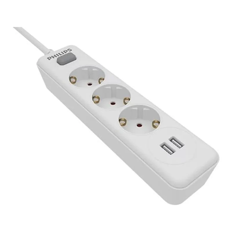 Retur gratuit PHILIPS Splitter 3 priză 2xUSB-A 2m alb cu comutator PSPN3032WA