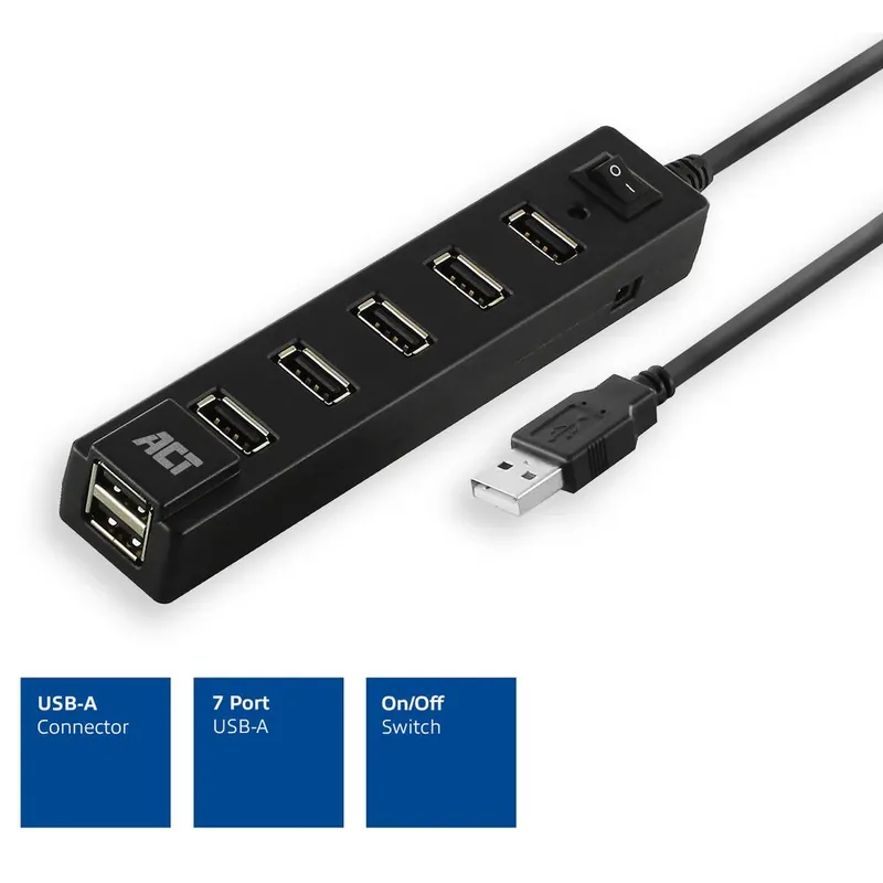 ACT CONNECTIVITY AC6215 7 portos USB splitter BE/KI cu comutator Plată securizată