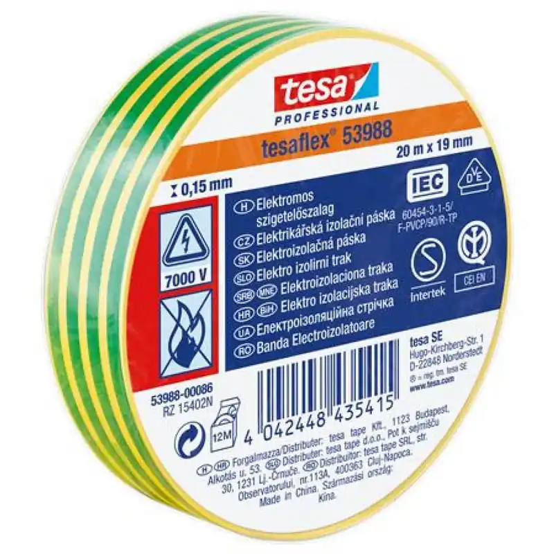Chilipir TESA bandă izolatoare 19 mm x 20 m "Professional" verde-galben