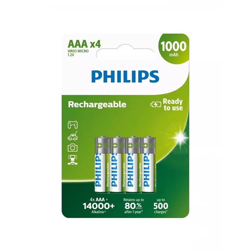 PHILIPS Rechargeable NiMH mikro creion akku (AAA) 1000mAh 4buc Nu rata