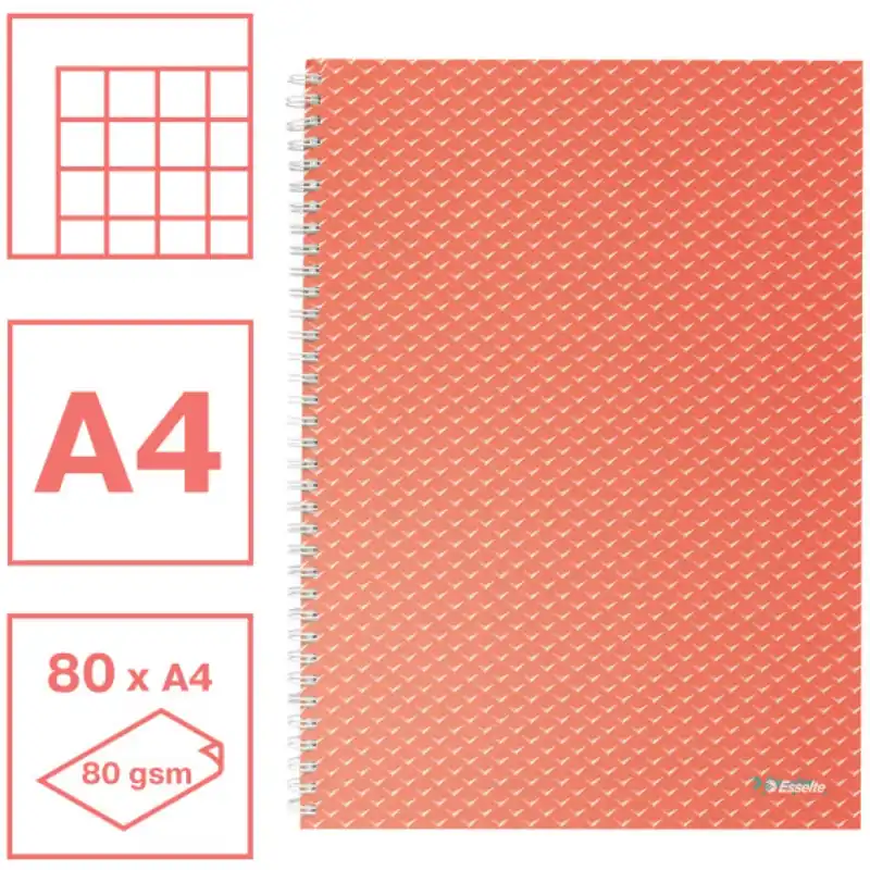 Ieftin ESSELTE Colour Breeze caiet cu spirale A4 cu pătrăţele coral