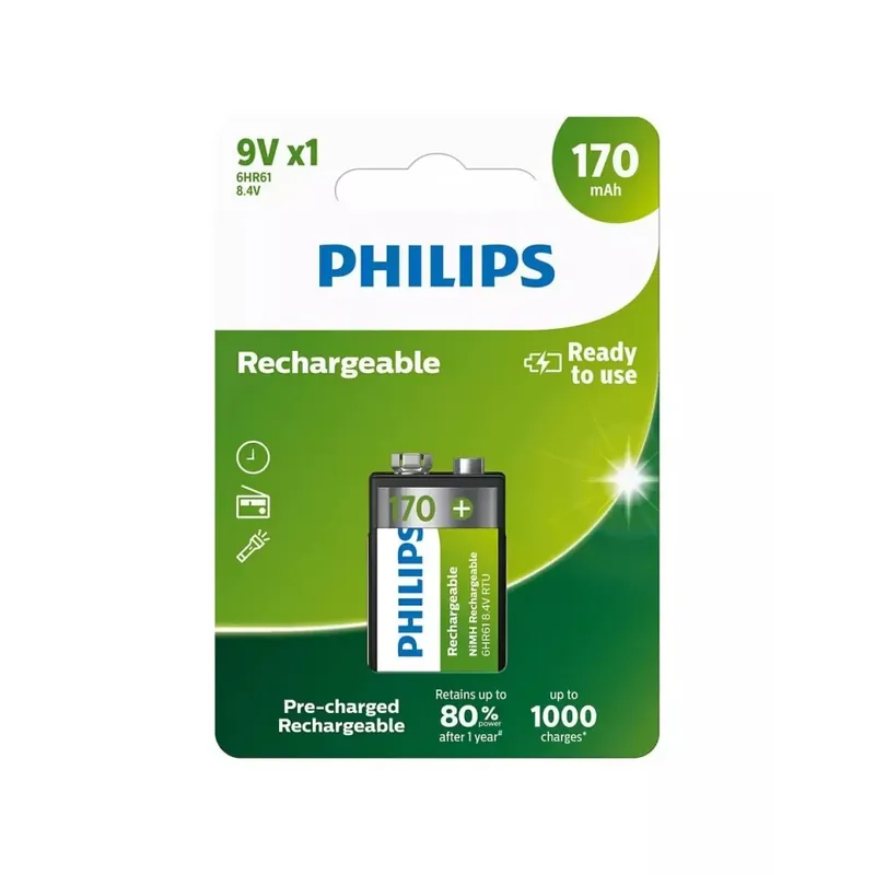 PHILIPS Rechargeable NiMH 9 volt akku (E) 170mAh 1buc Reduceri